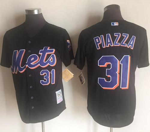 Mitchell And Ness 2000 Mets #31 Mike Piazza Black Throwback Stitched MLB Jersey - Click Image to Close